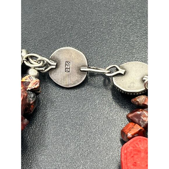 Vintage 925 Sterling Silver Garnet & Cinnabar Triple Strand 8” Bracelet 47.8g - Picture 5 of 11